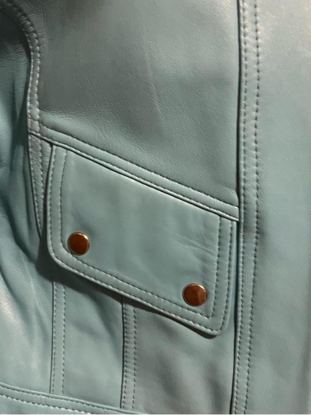 Y2K Cache Turquoise Leather Moto Jacket & Mini Skirt Set | Genuine Leather | - Picture 3 of 12